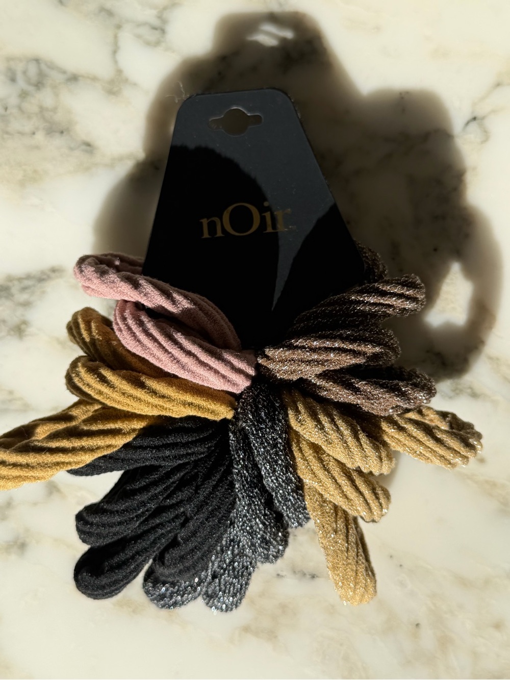 NWT Noir Fabric Metallic Hair Ties Ponytail Holders Neutral Gold Black Pink